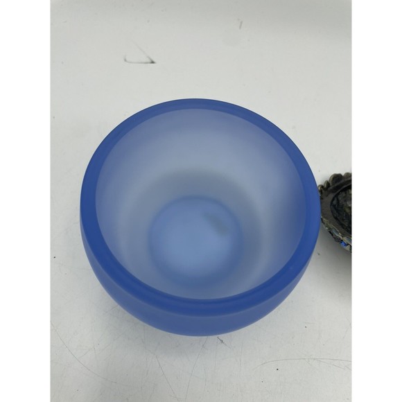 Enamel Crystal Jewelled Glass Jar Blue Frosted Glass Bottle - Picture 3 of 8